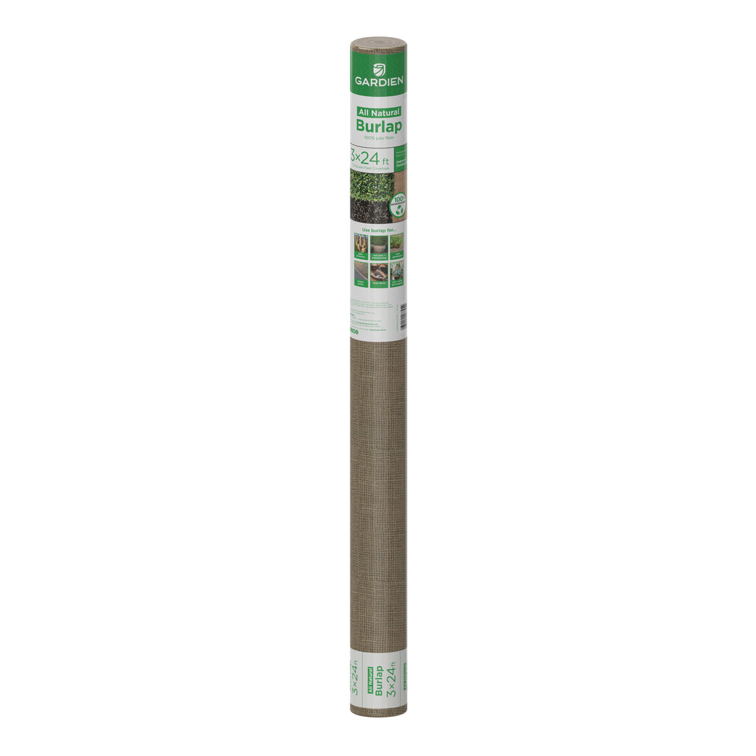 Roll of Gardien all-natural burlap on a white background