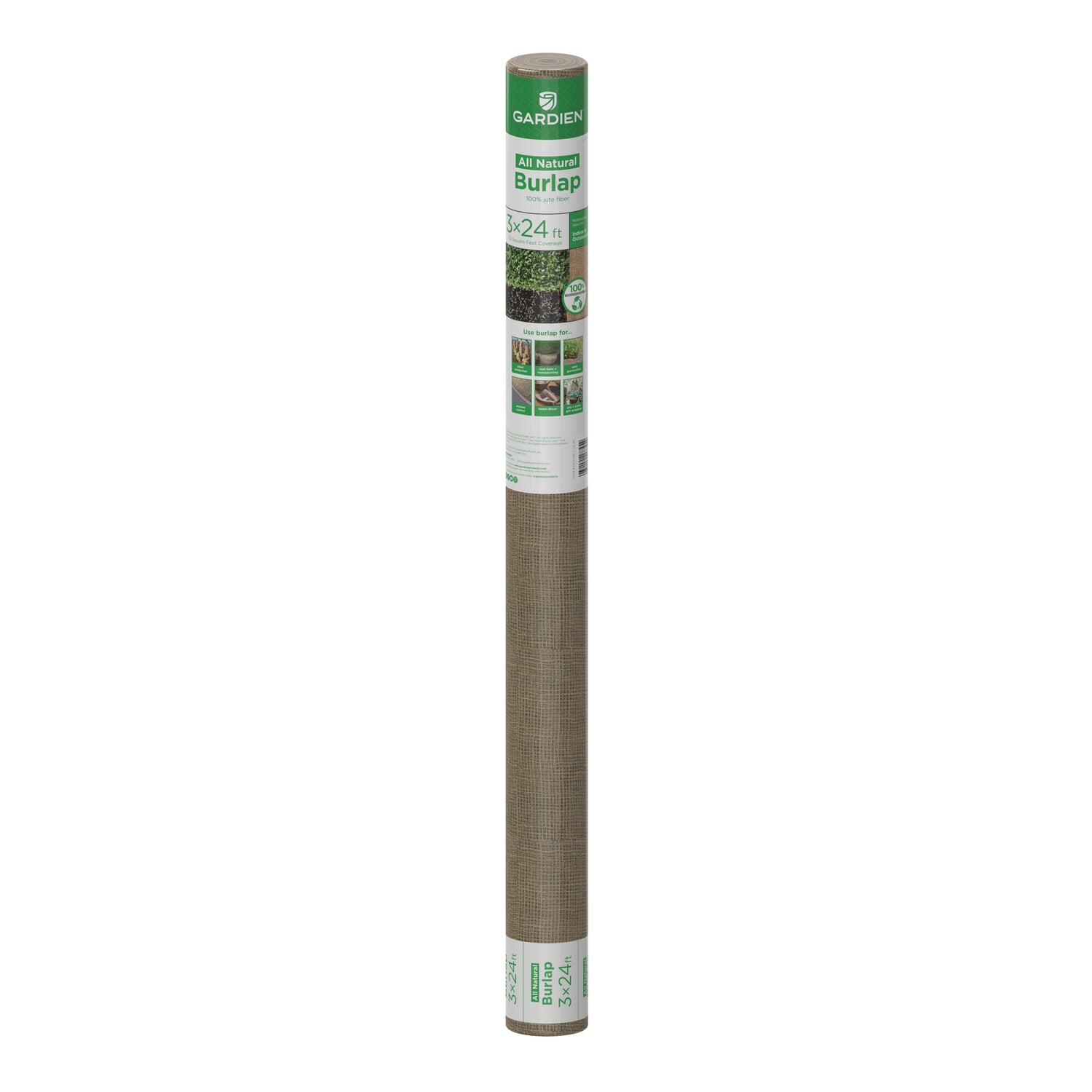 Roll of Gardien all-natural burlap on a white background